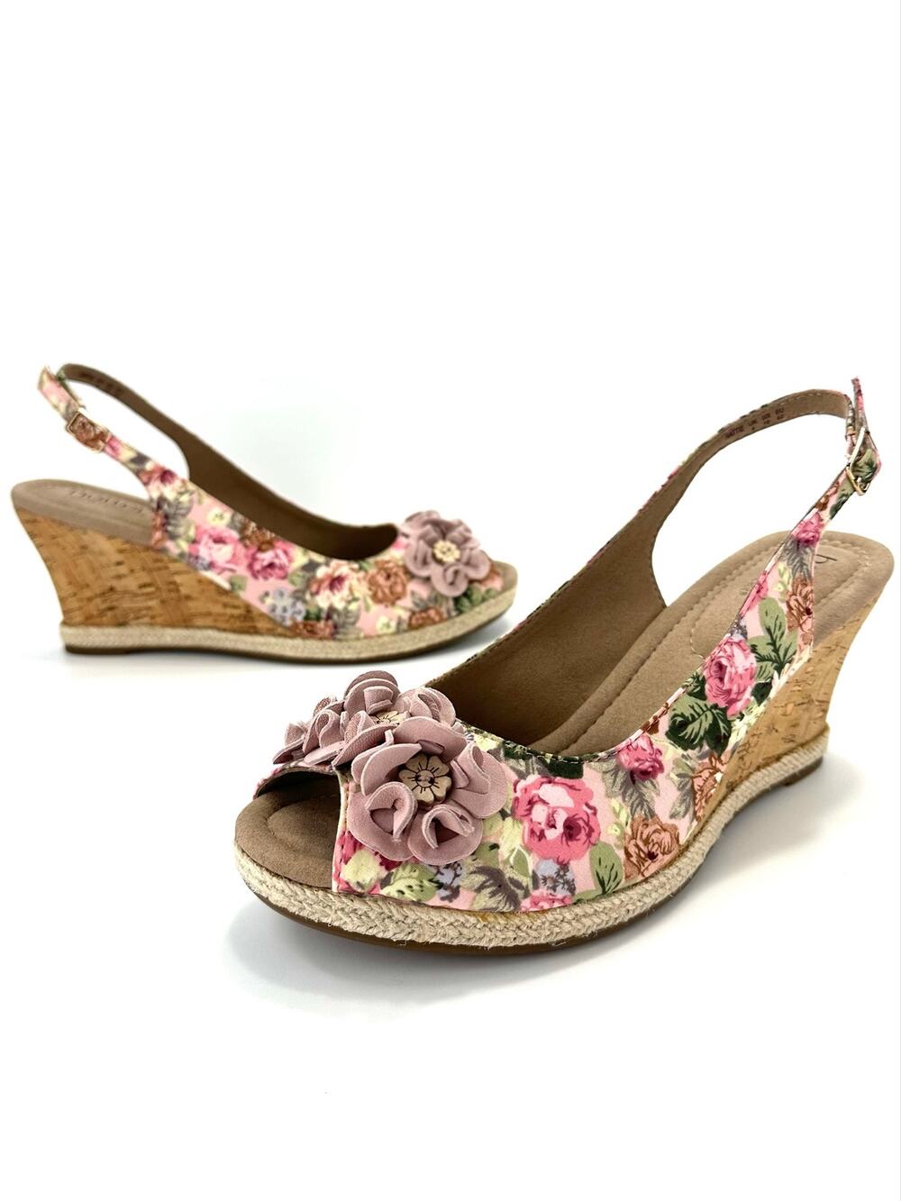 Hotter Comfort Concept Hattie Wedge Sandal Sz 10 Pink/Floral Canvas Comfort New